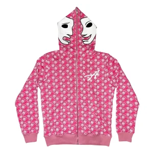 Pink Leather Mask Zip Up Hoodie