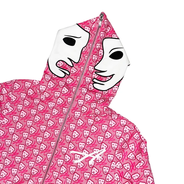 Pink Leather Mask Zip Up Hoodie