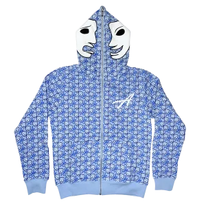 Blue Leather Mask Zip Up Hoodie