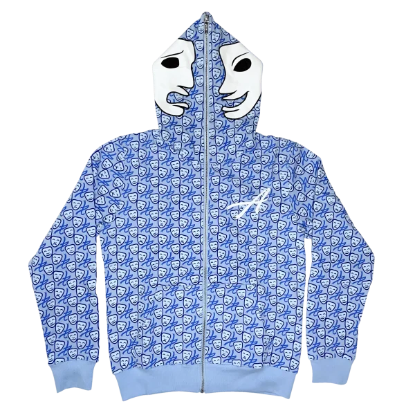 Blue Leather Mask Zip Up Hoodie